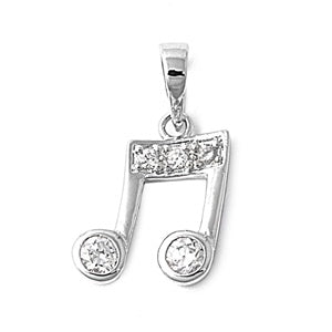 Sterling Silver Clear CZ - Musical Note Pendant