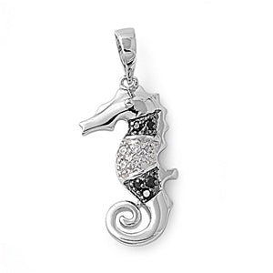 Sterling Silver Seahorse W/ CZ Pendant