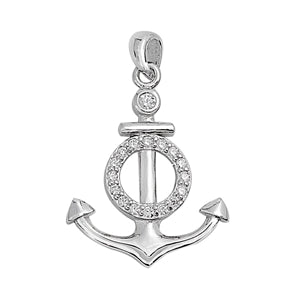 Sterling Silver Clear CZ Anchor Pendant