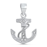 Sterling Silver Anchor Clear CZ Pendant