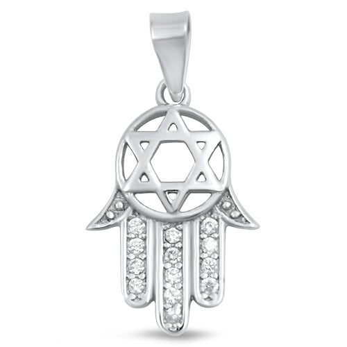 Sterling Silver Pendant W/ Clear CZ Hamsa Pendant