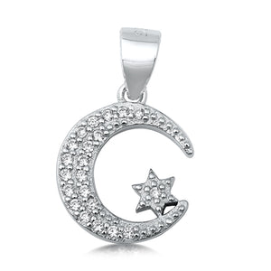 Sterling Silver Clear CZ Moon & Star
