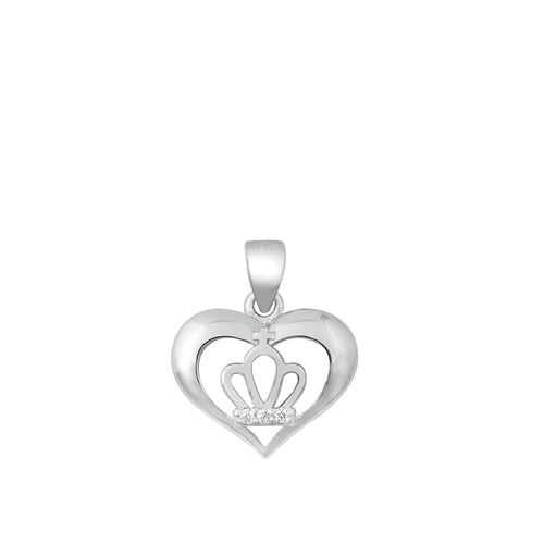 Sterling Silver Crown in Heart CZ Pendant