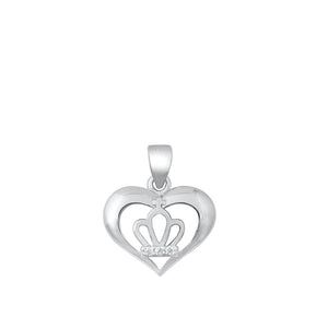 Sterling Silver Crown In Heart Pendant