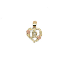 Load image into Gallery viewer, 10K Gold Letter Heart and Roses Pendant