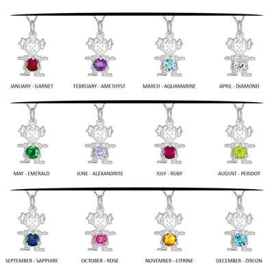 Sterling Silver Birthstone Girl Pendant