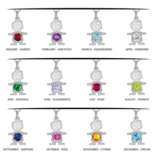 Sterling Silver Birthstone Boy Pendant