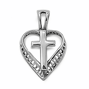 Sterling Silver Heart & Cross Pendant