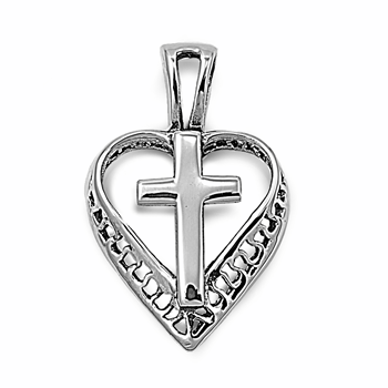 Sterling Silver Heart & Cross Pendant