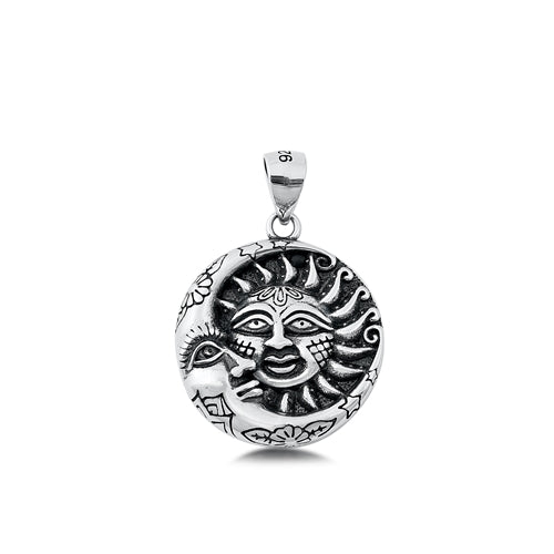 Sterling Silver Oxidized Moon & Sun Pendant