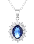 Sterling Silver Necklace Blue with Cz