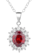 Sterling Silver Necklace Red with Cz
