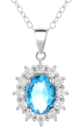 Sterling Silver Necklace Blue with Cz