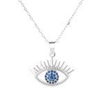 Sterling Silver Necklace Evil Eye with Blue Cz