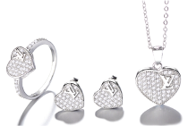 Sterling Silver Set Heart LV CZ