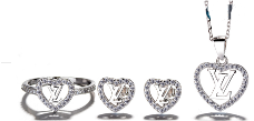 Sterling Silver Set Heart LV CZ