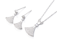 Sterling Silver Set Pendant and Earrings Fan CZ