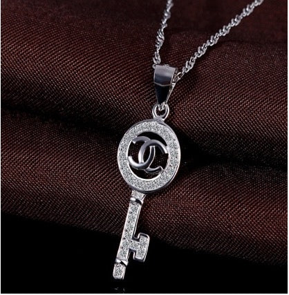 Sterling Silver Key CC Cz Necklace