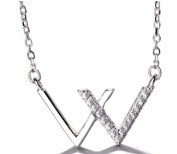 Sterling Silver V CZ Necklace