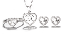 Sterling Silver Set Heart CC CZ