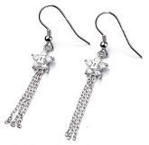 Sterling Silver Flower Dangle Cz Earrings