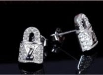 Sterling Silver Lock LV Cz Earrings