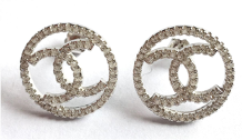 Sterling Silver Round CC Cz Earrings