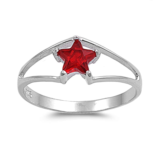 Sterling Silver Ruby Star CZ Ring