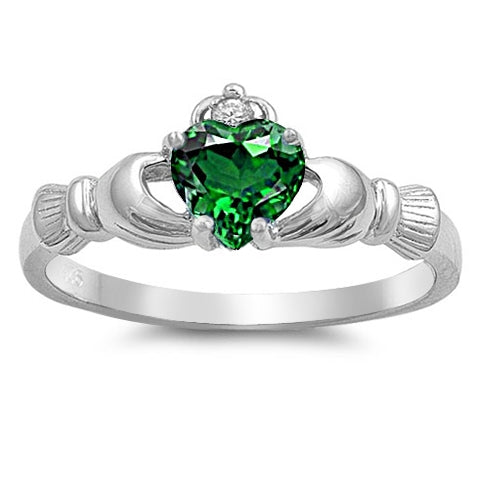Sterling Silver Heart Emerald CZ Ring