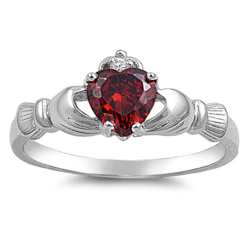 Claddagh Ring -Garnet CZ