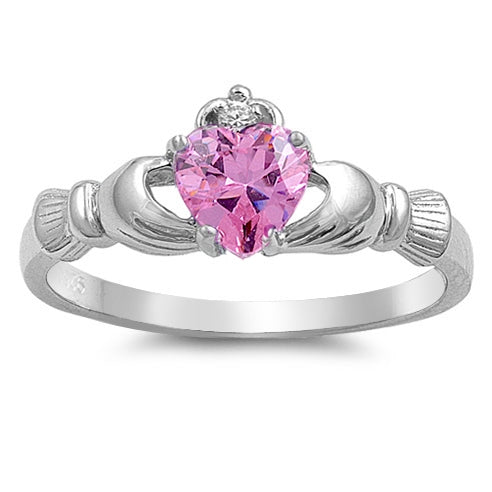 Sterling Silver Pink CZ Heart Ring
