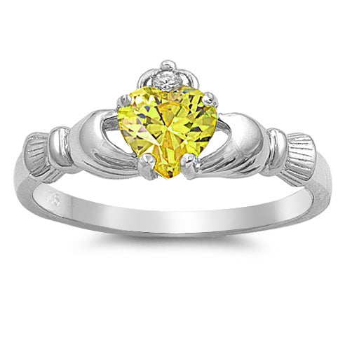 Sterling Silver Yellow Topaz CZ Heart Ring