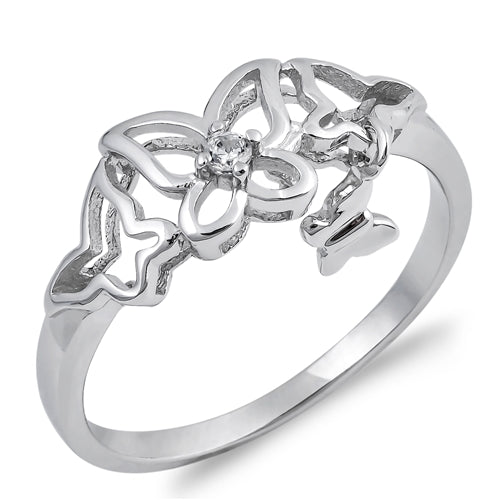 Sterling Silver Butterfly Clear CZ Ring