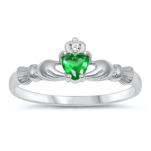 Sterling Silver Heart Emerald CZ Ring