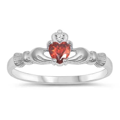 Sterling Silver Heart Garnet CZ Ring