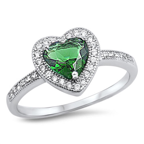 Sterling Silver Heart Emerald CZ Ring