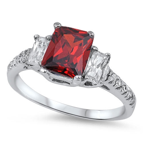 Sterling Silver Garnet & Clear CZ Ring