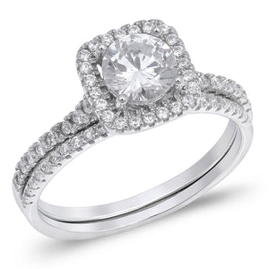 Silver Wedding Ring White CZ Sets