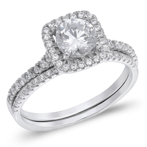 Silver Wedding Ring White CZ Sets