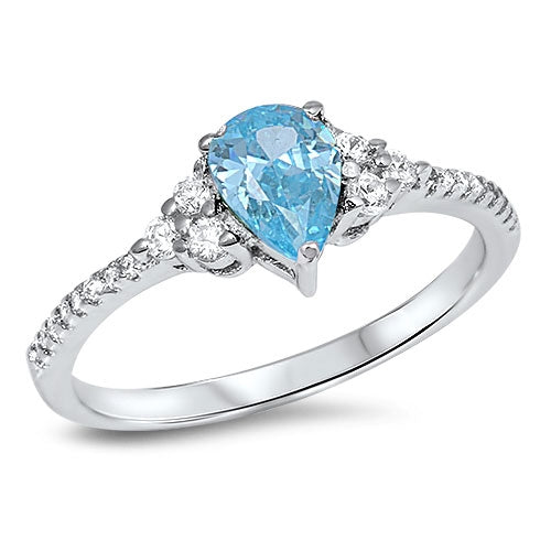 Sterling Silver Aquamarines CZ Ring