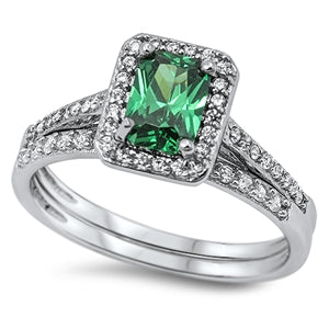 Sterling Silver Square Emerald CZ Ring