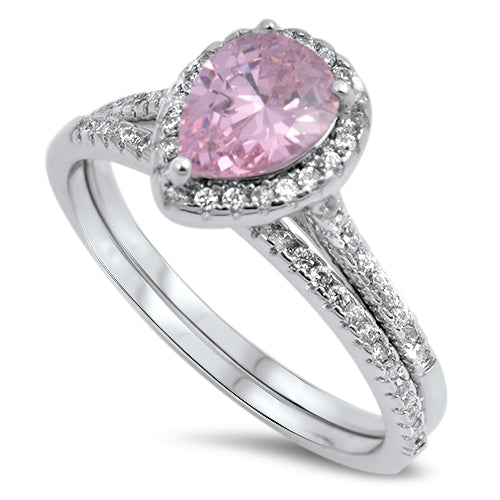 Sterling Silver Pink Teadrop CZ Ring