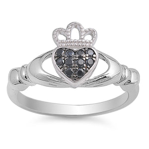 Sterling Silver Black CZ Heart Ring