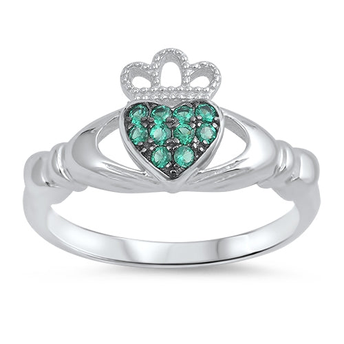 Sterling Silver Heart Emerald CZ Ring