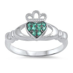 Sterling Silver Heart Emerald CZ Ring