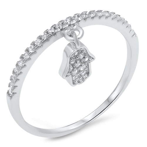 Sterling Silver Clear CZ Dangling Hamsa