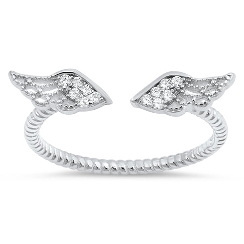 Sterling Silver White CZ Wings Ring