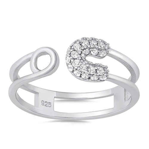 Sterling Silver Safety Pin W/ Clear CZ Ring
