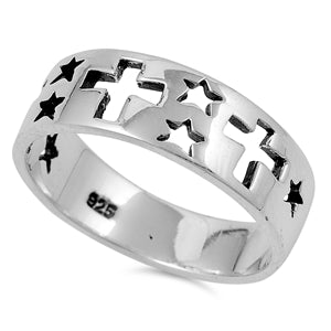Sterling Silver Cross & Star Ring