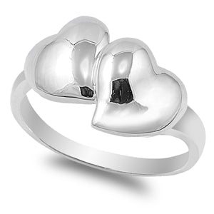 Sterling Silver Double Plain Hearts Ring